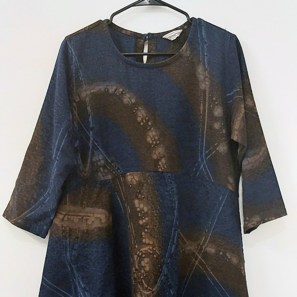 Japanese Dyed Blue and Brown Cotton A-Line Dress